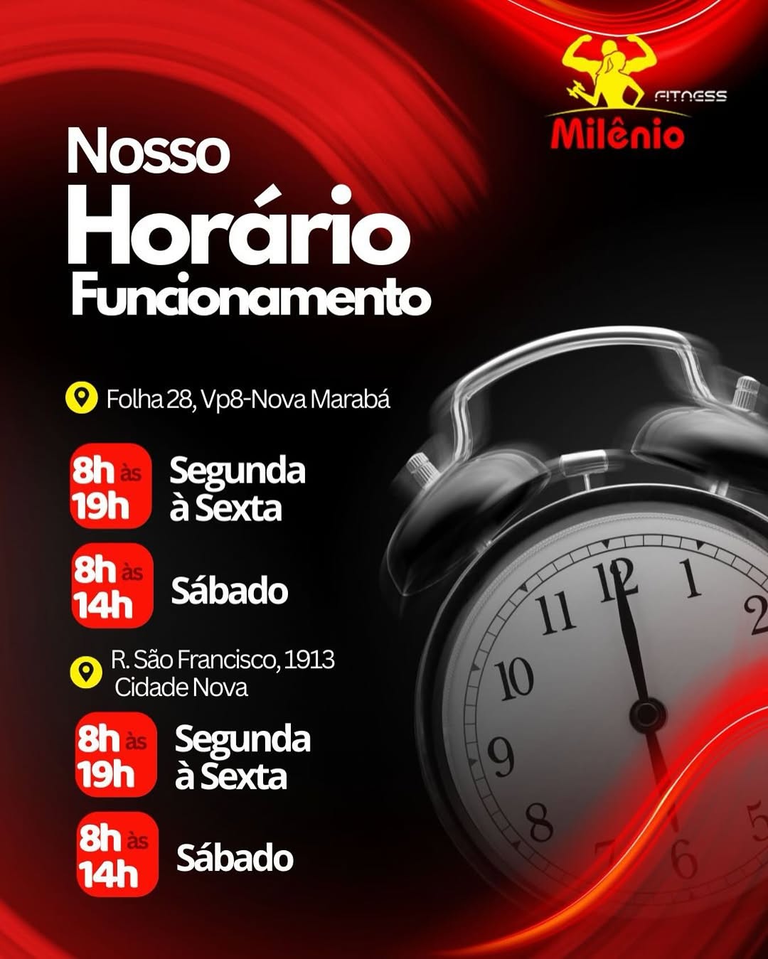 Horário de funcionamento Milênio Fitness