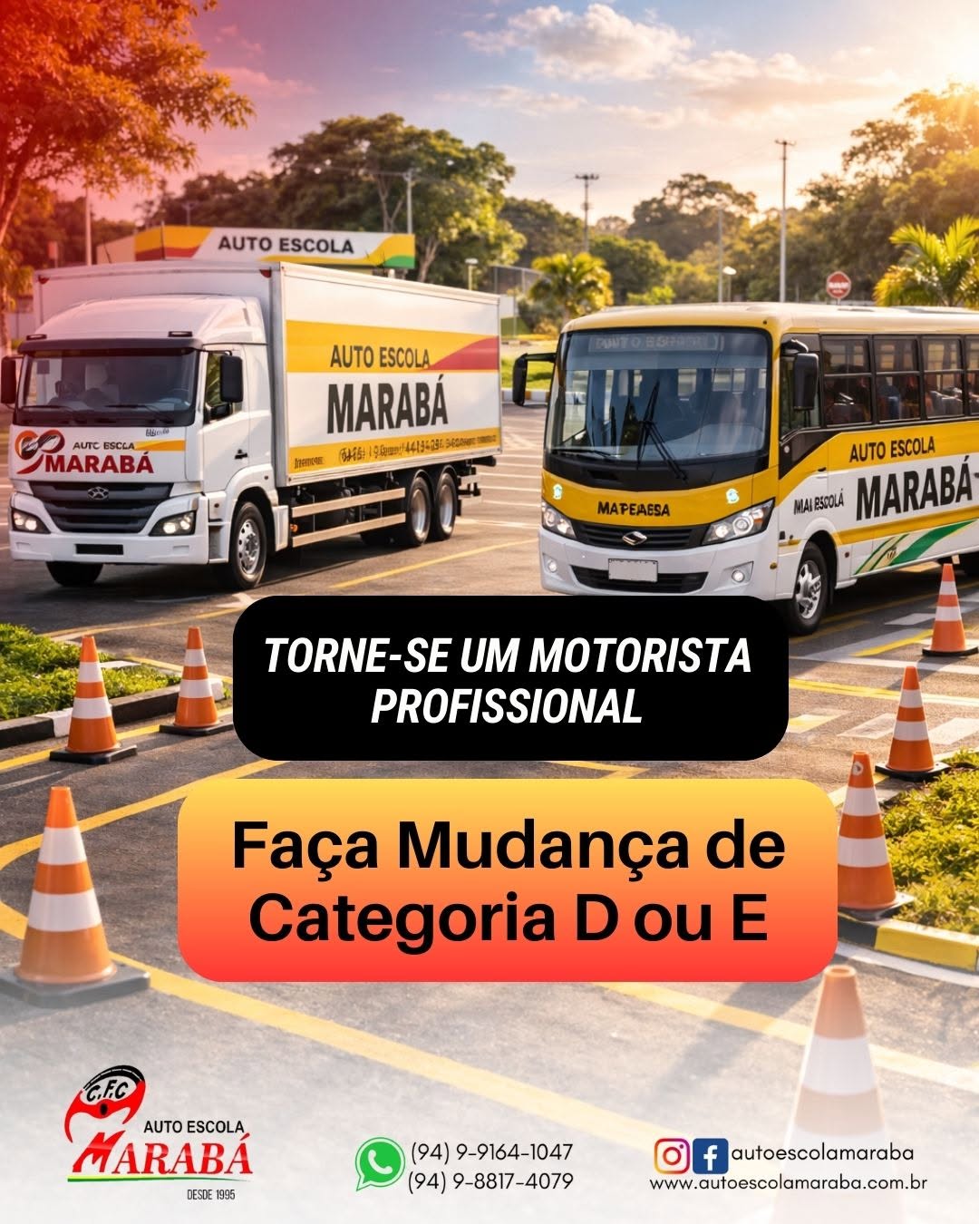 Caminhão e micro-ônibus da frota da Auto Escola Marabá