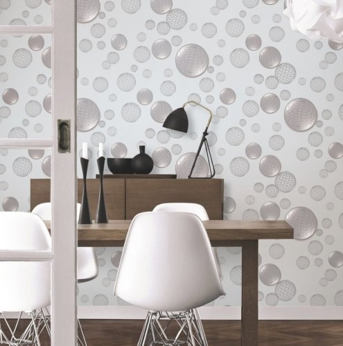 Papel de parede 3D de círculos sobre mesa de jantar