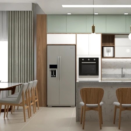Render de cozinha verde menta