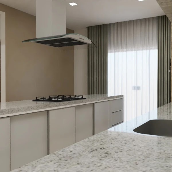 Render de cozinha com coifa