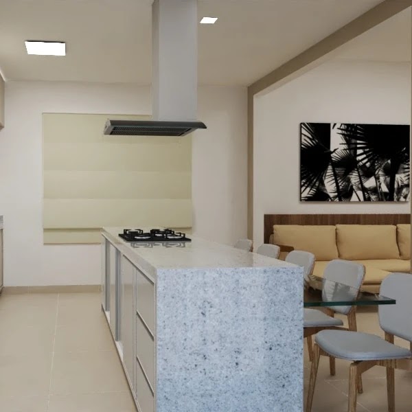 Render de cozinha com ilha