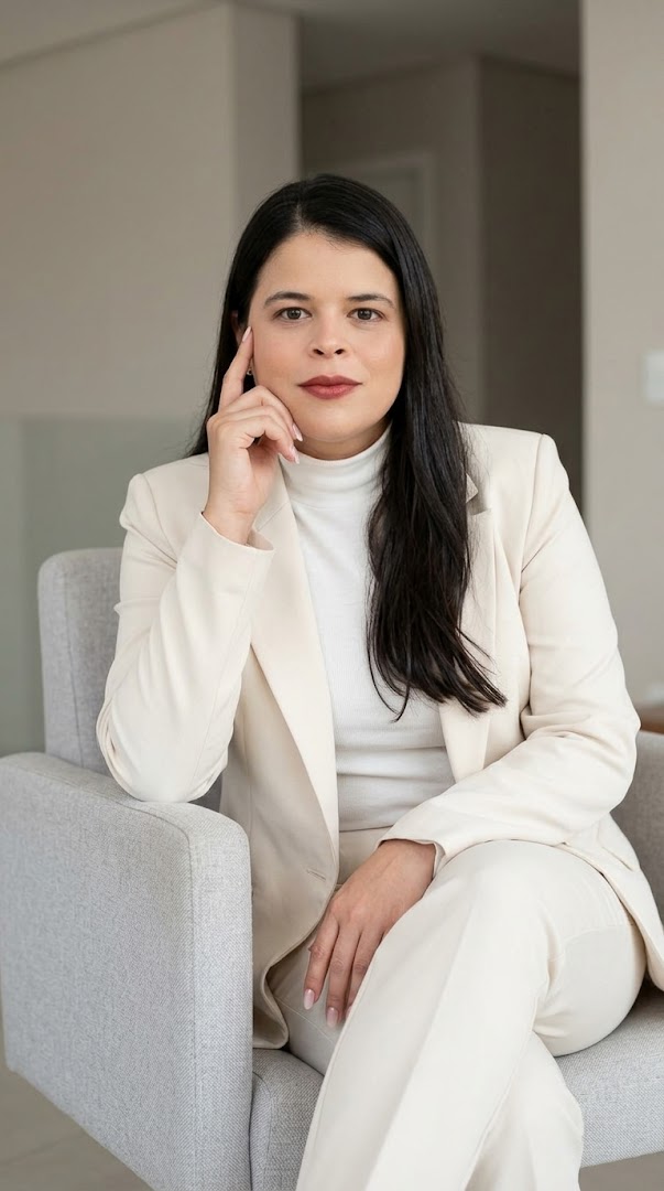 Retrato de Hortêncya Diniz sentada, mão no rosto