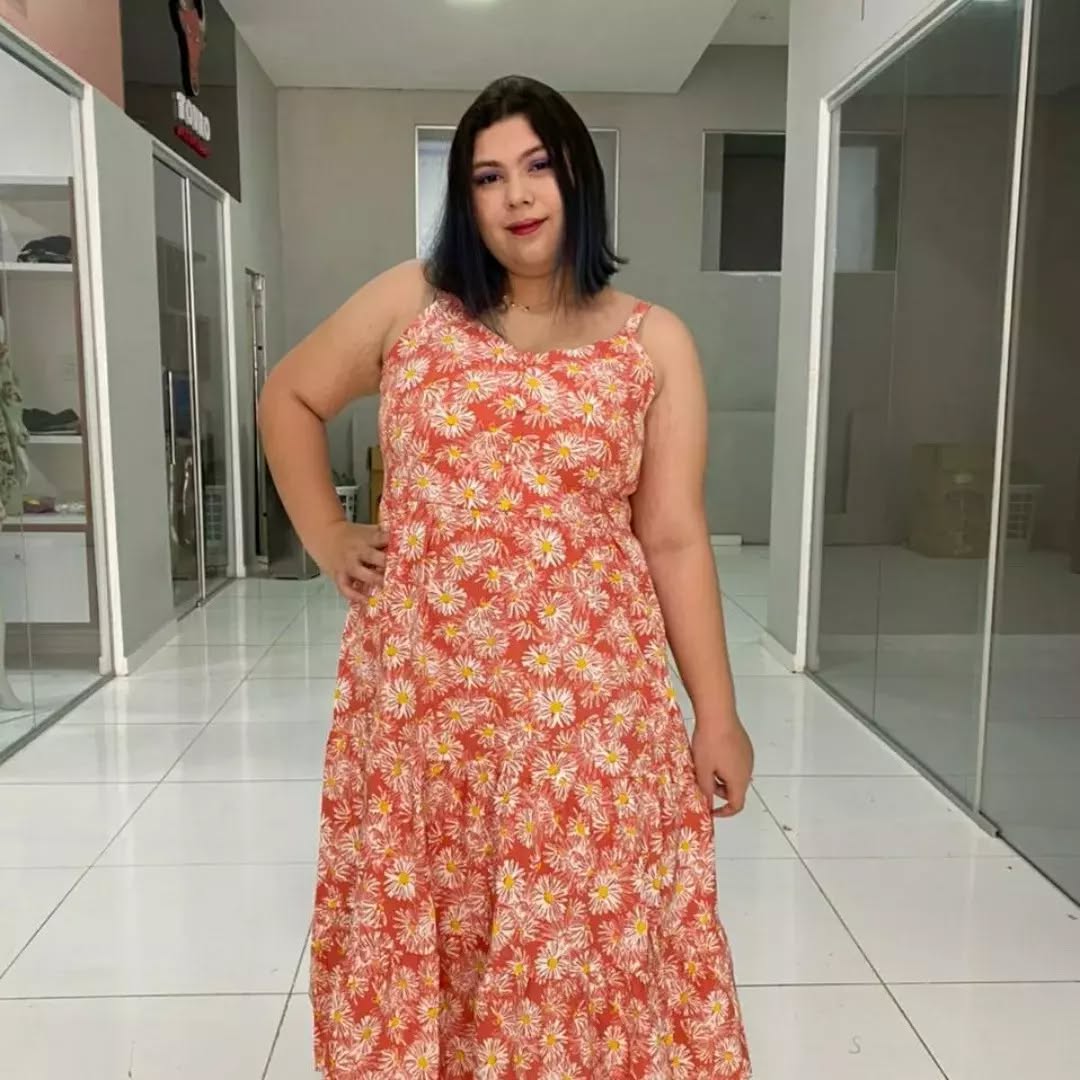Vestido longo floral coral