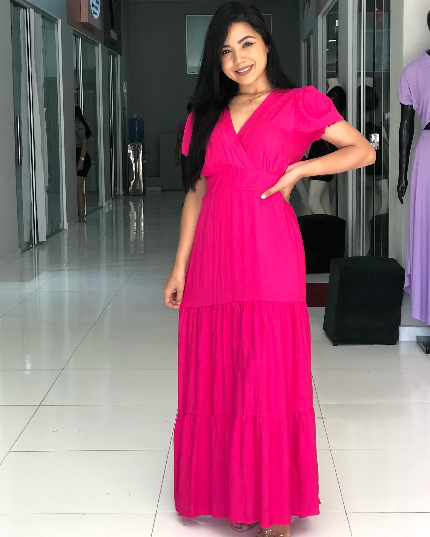 Vestido longo rosa