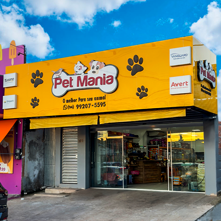 Fachada amarela da Pet Mania na Av. Boa Esperança, em Marabá