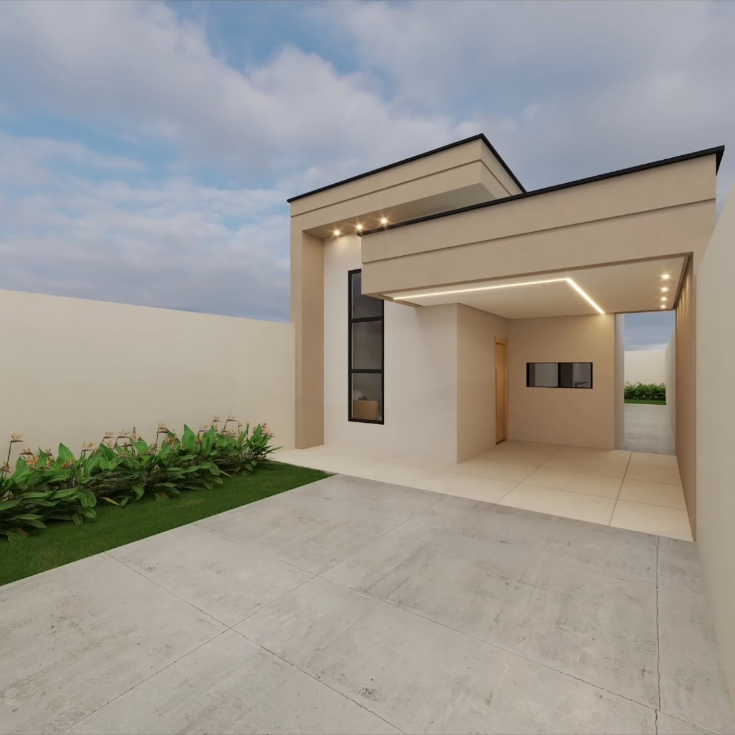 Render de projeto de casa nova com arquitetura contemporânea