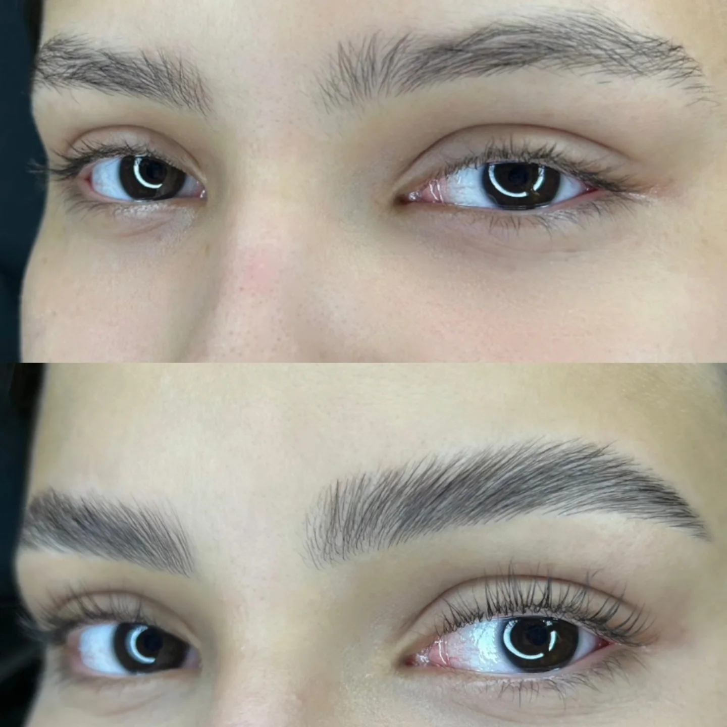 Antes e depois de sobrancelha feita no Studio Katia Sanara